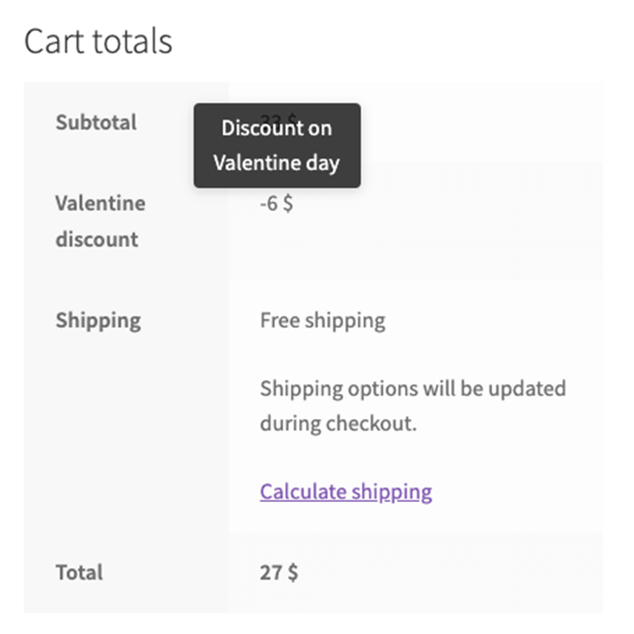 cart items with discount applied