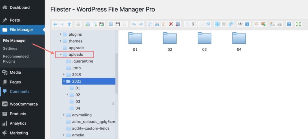backup wordpress media library with Filester WordPress file manager