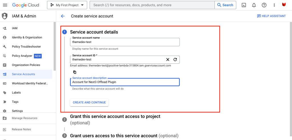 Google Cloud Service account details