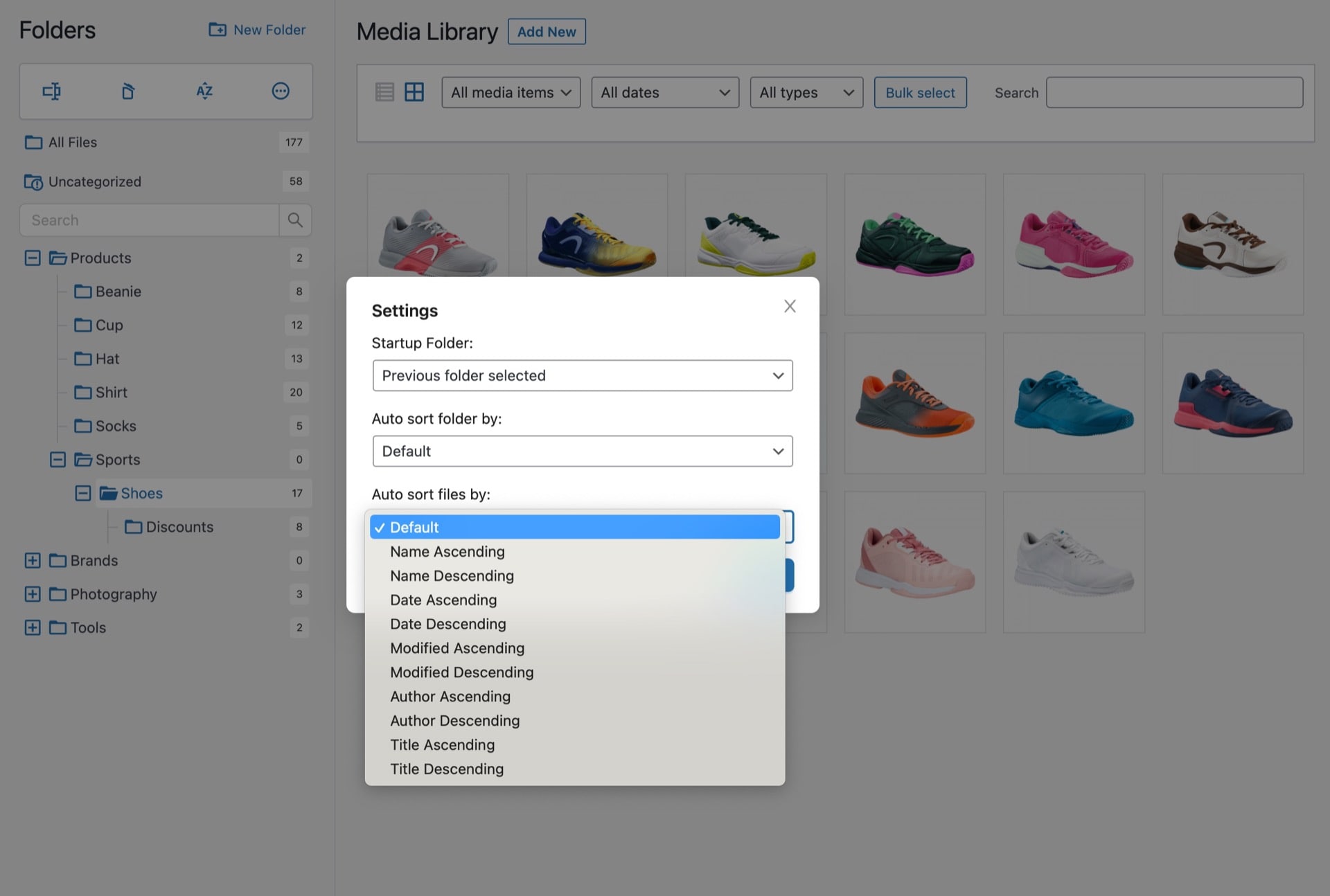 Change the default sort mode for media files in WP grid view