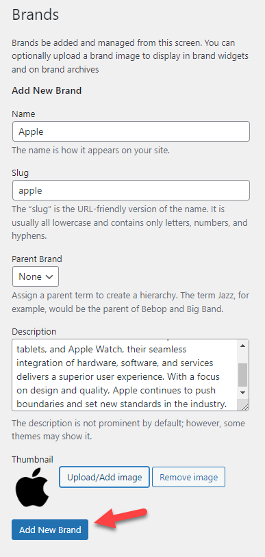 add new brand - create brands for your woocommerce store