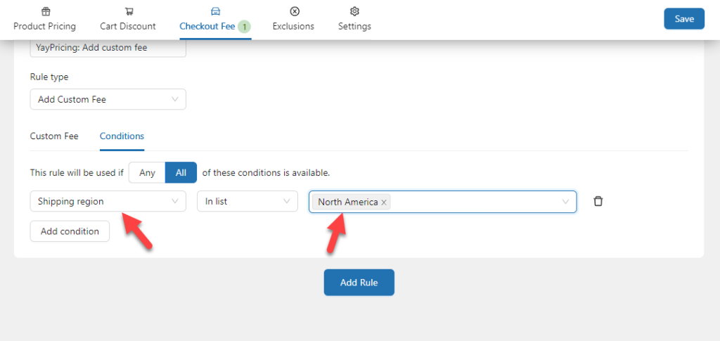 shipping region condition