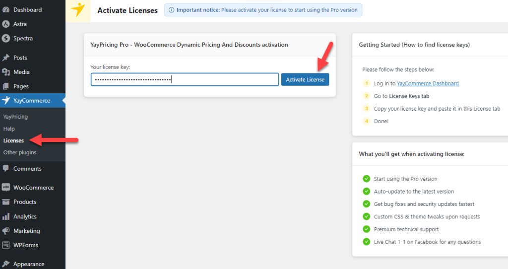 activate yaypricing license key