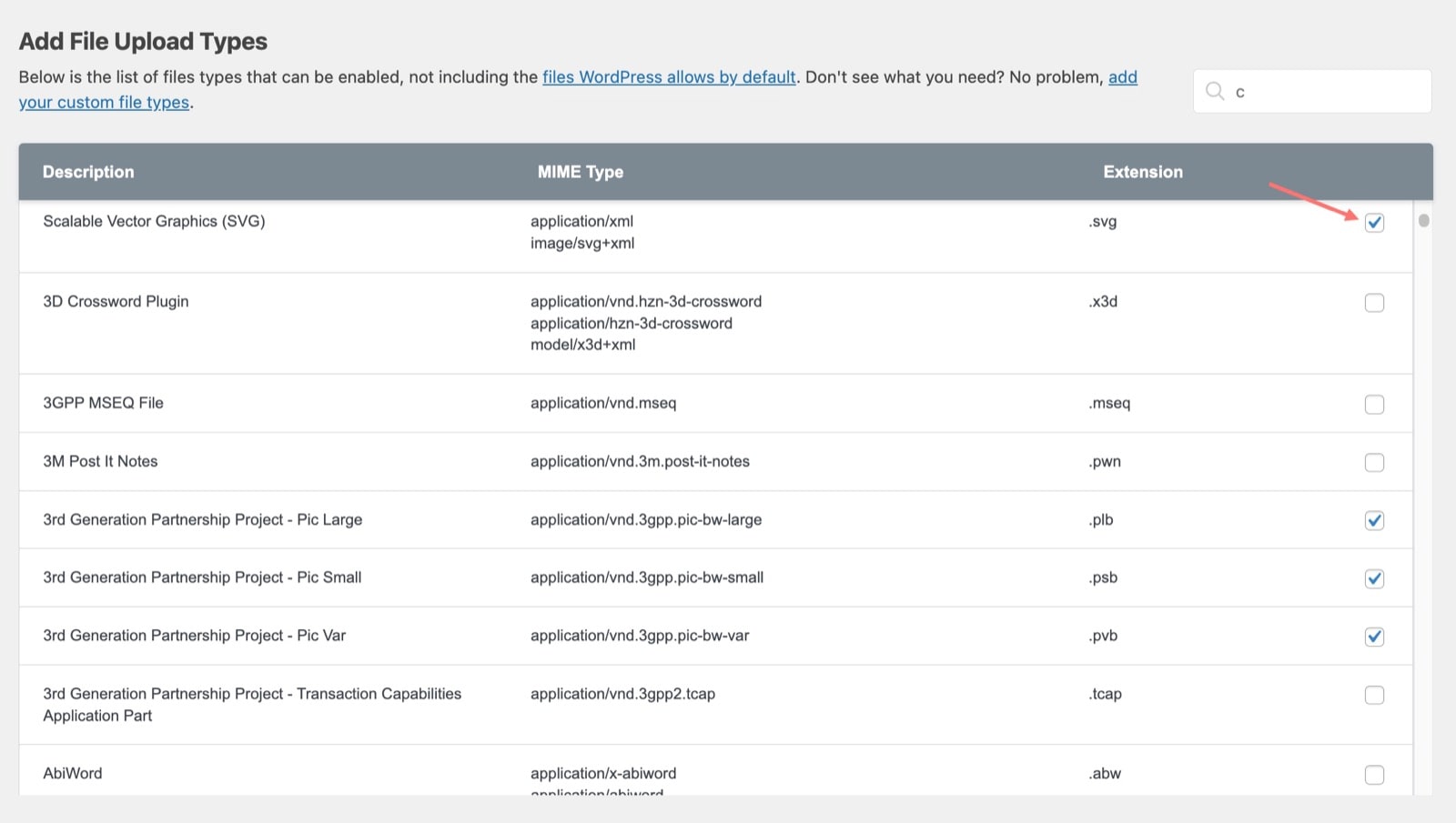 Add file upload types SVG CSV to WordPress media library