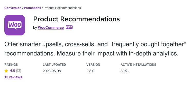 Product Recommendations developed by WooCommerce