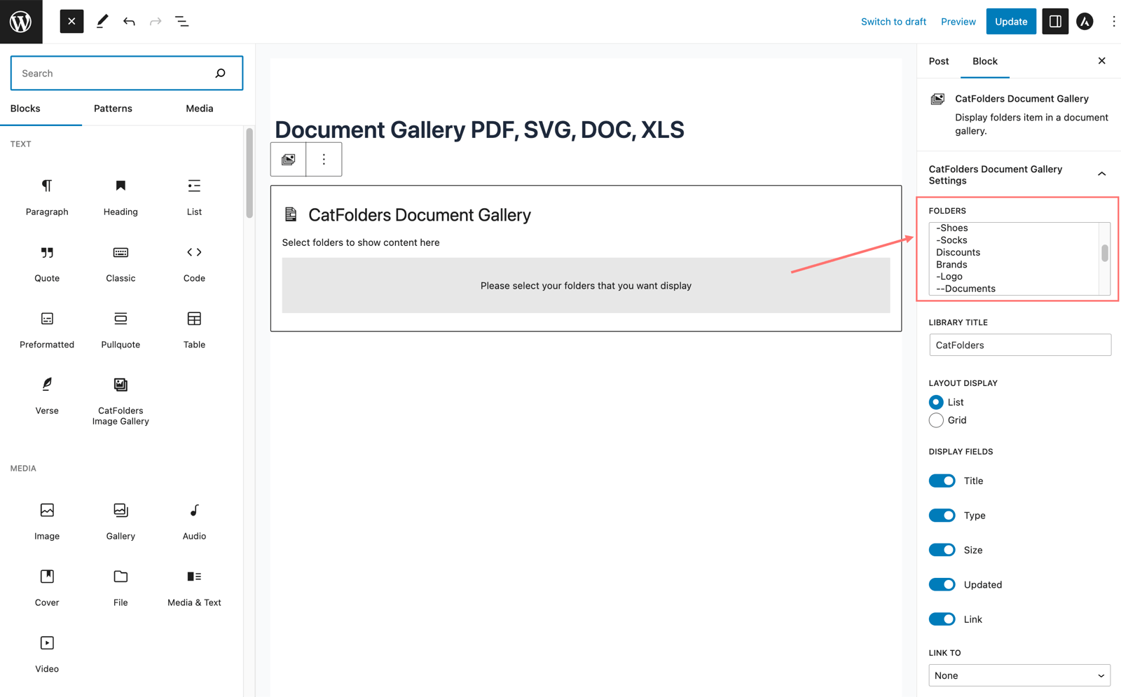Select PDF document folder from your folder tree list