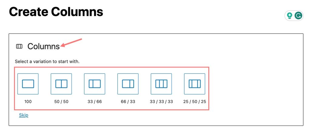 create columns