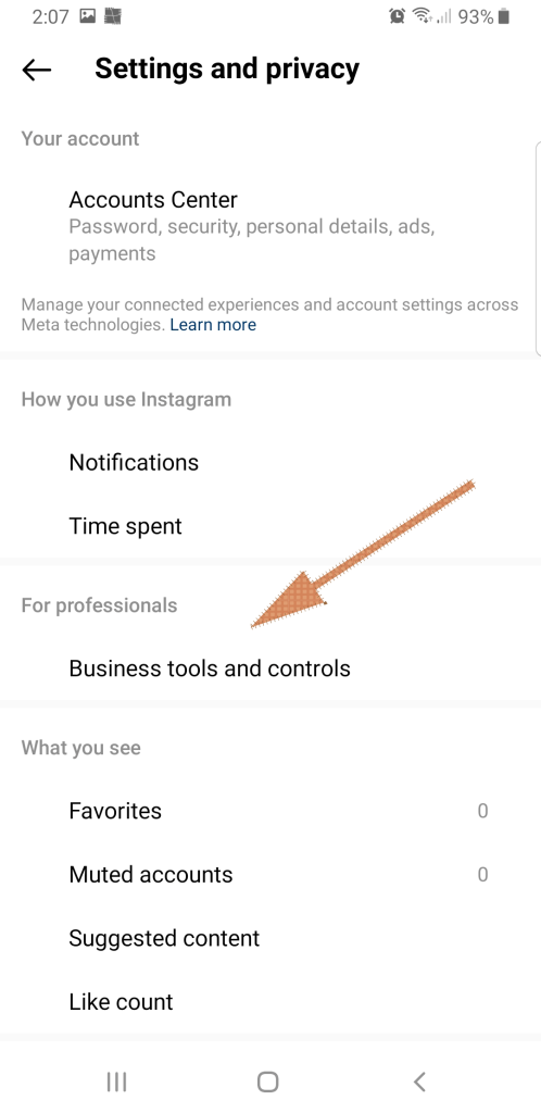 tap on the Business Tools and Controls option