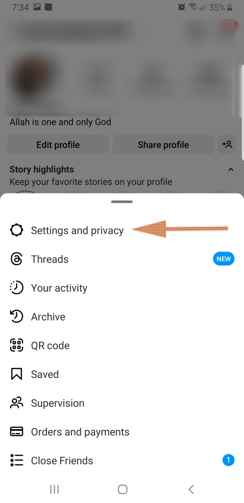 settings and privacy option
