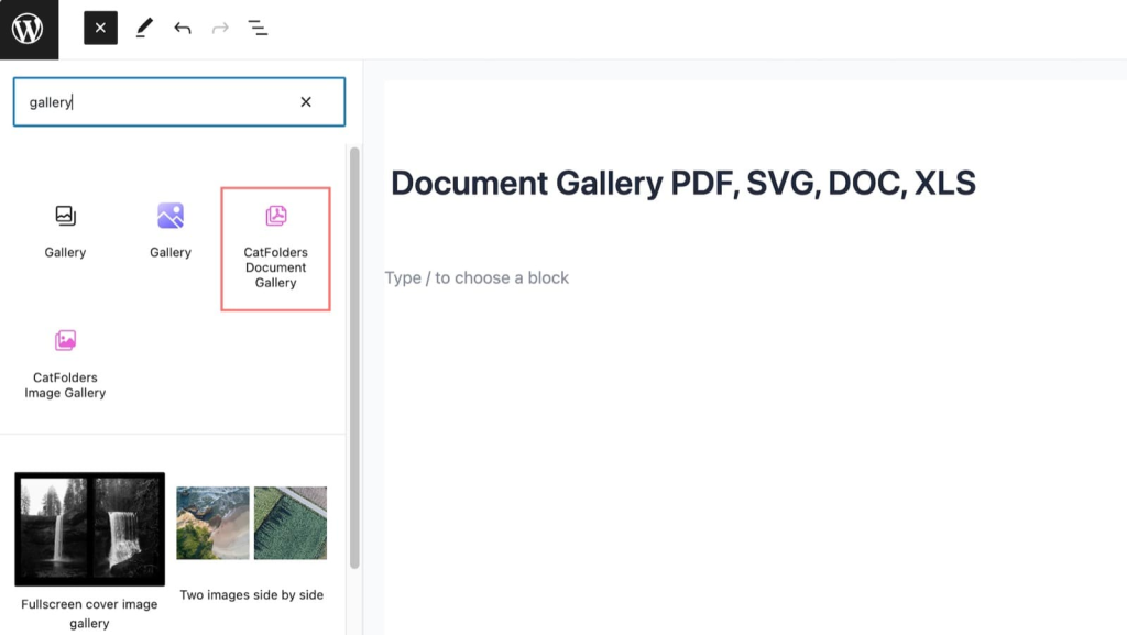 Find CatFolders Document Gallery block
