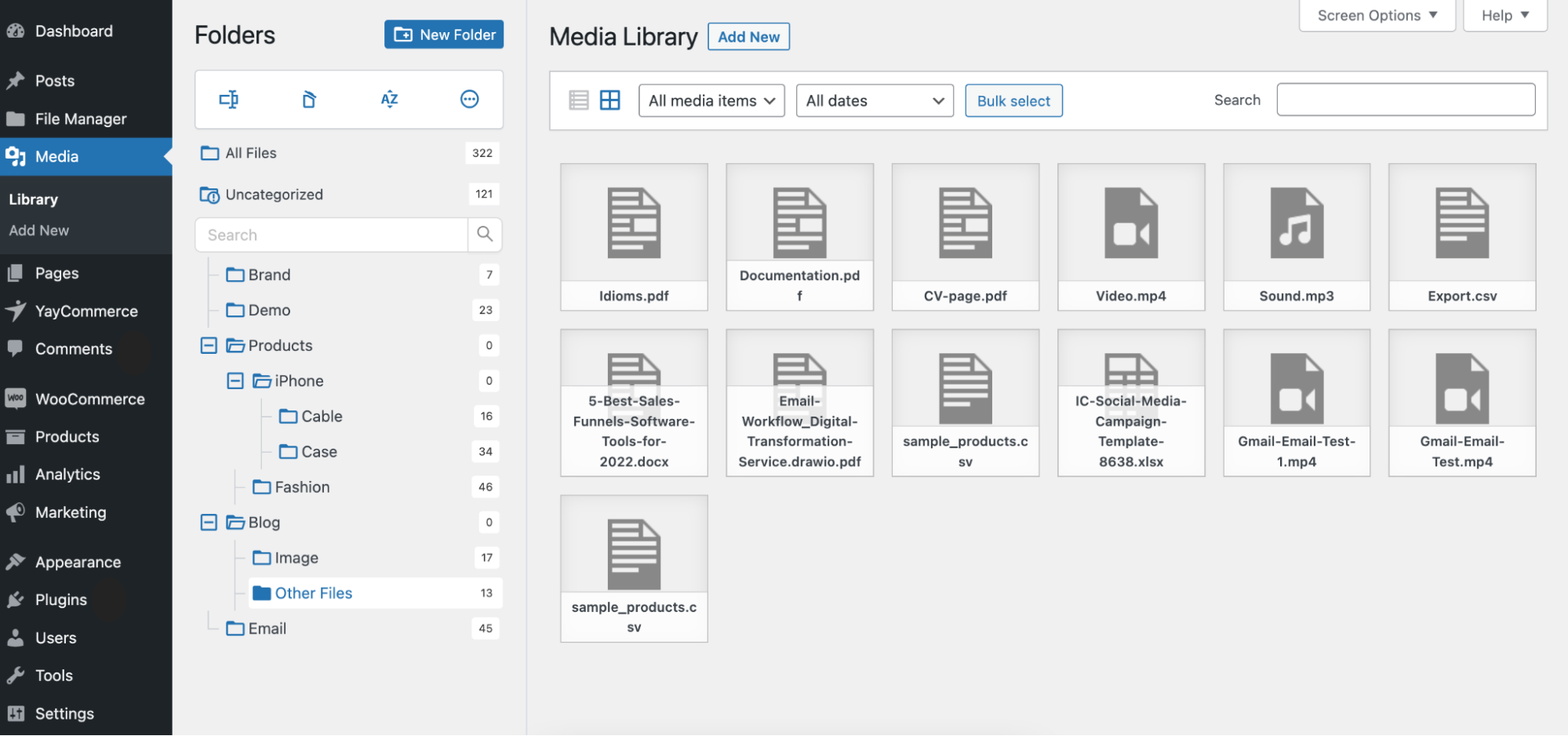 Organize document simple file list in WordPress folders categorized