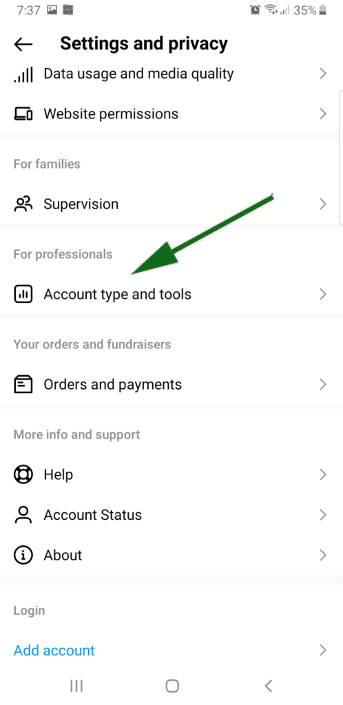 choose Account Type and Tools in setting