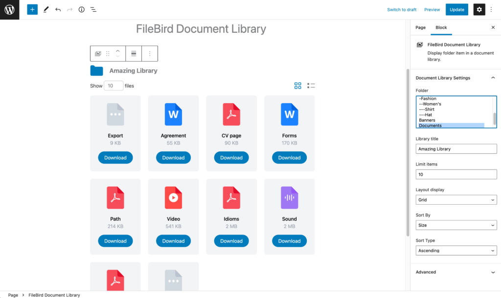customize document gallery with FileBird