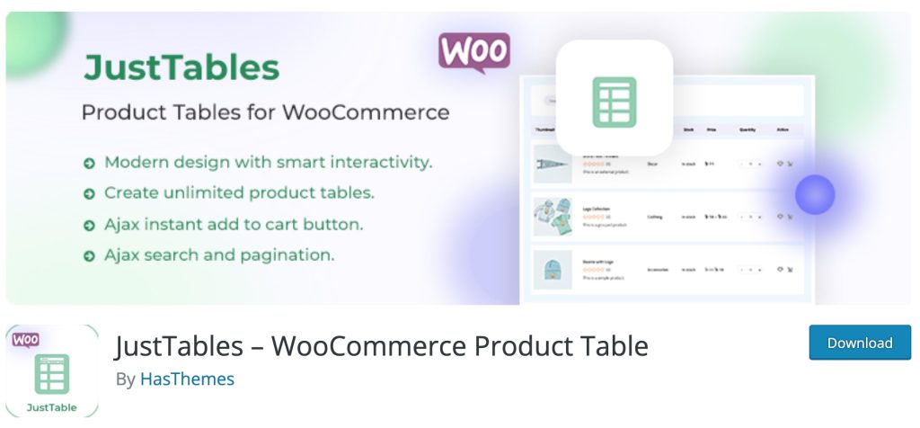 JustTables - WooCommerce Product Table plugin
