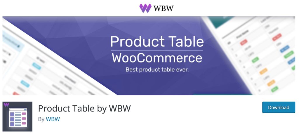 Product Table by WBW