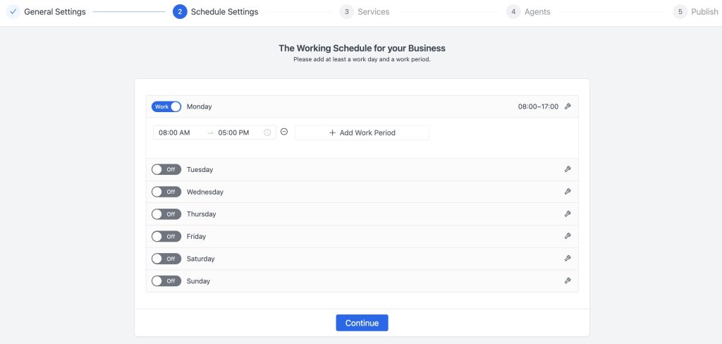 Schedule Settings with Bookster