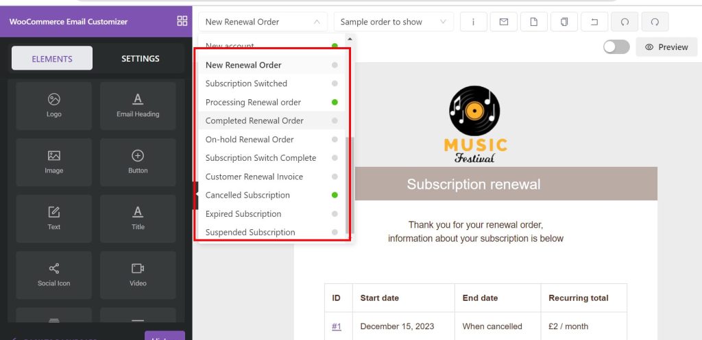 Subscription email templates for customizing in YayMail 