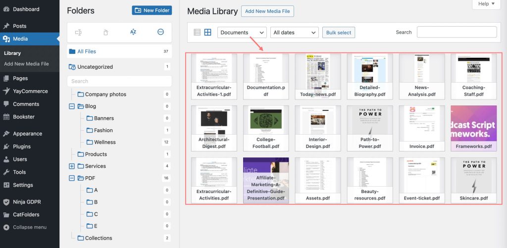 PDF thumbnails in WordPress media library