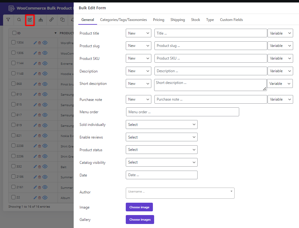 016 products bulk edit form