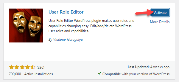 activate user role editor - WordPress user roles