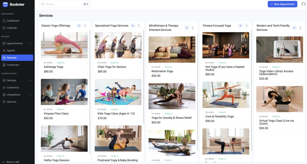 Booking system service for Yoga class