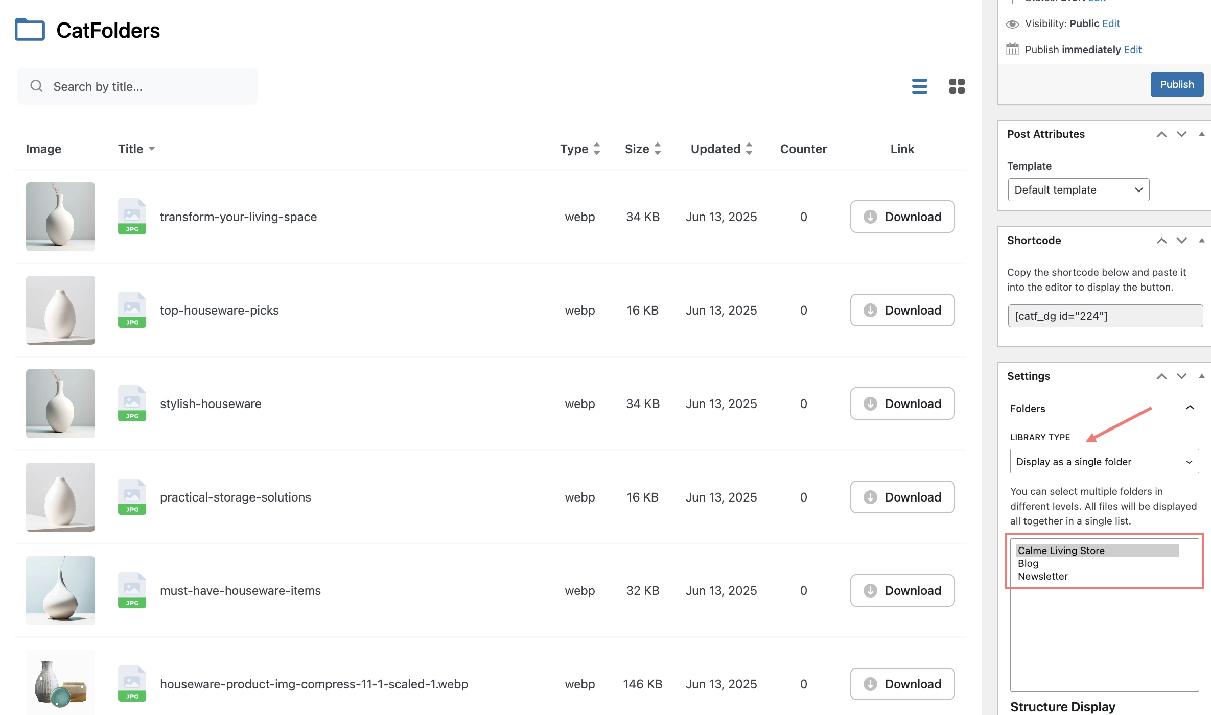 CatFolders Document Gallery with the Free version of CatFolders