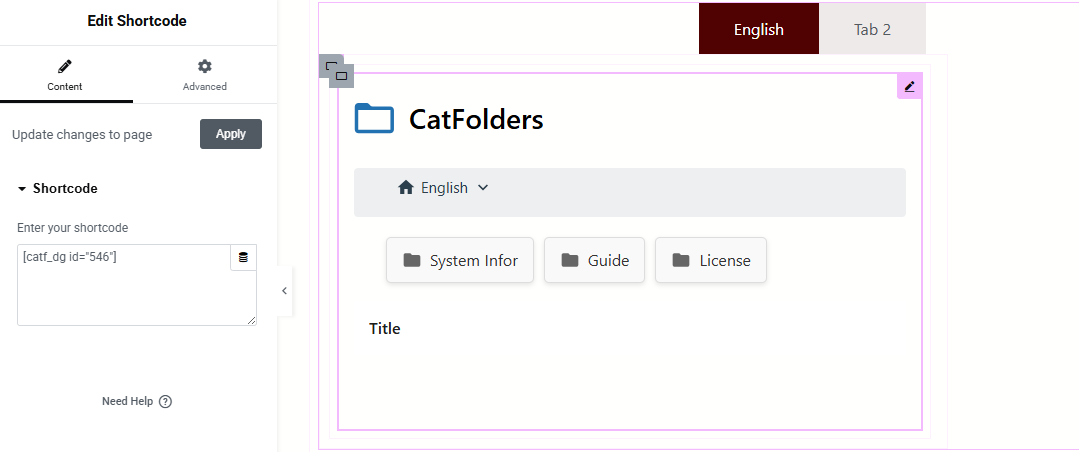 Insert document gallery shortcodes in Elementor