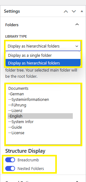 Display folders as a hierarchical structure 