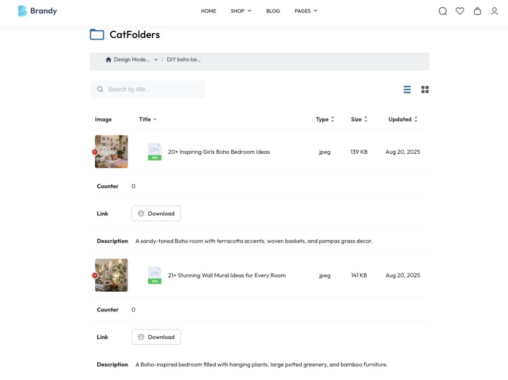 Display File description in CatFolders Document Gallery