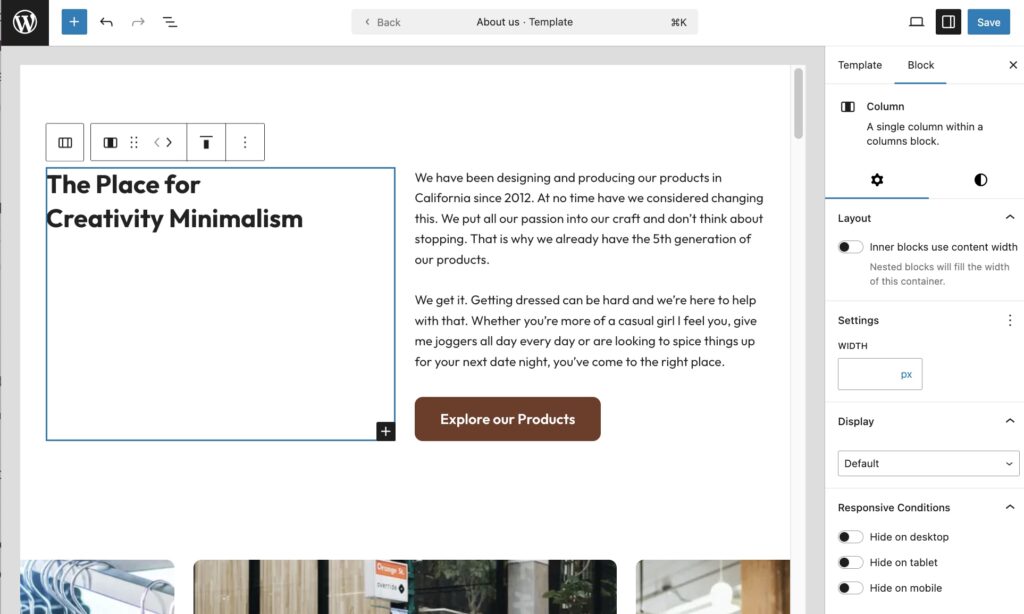 Edit the elements on the pre-built About Me page in WordPress