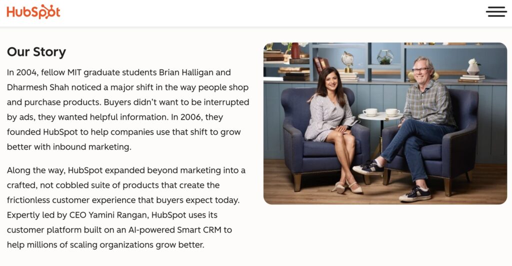 Example of story section on about page
