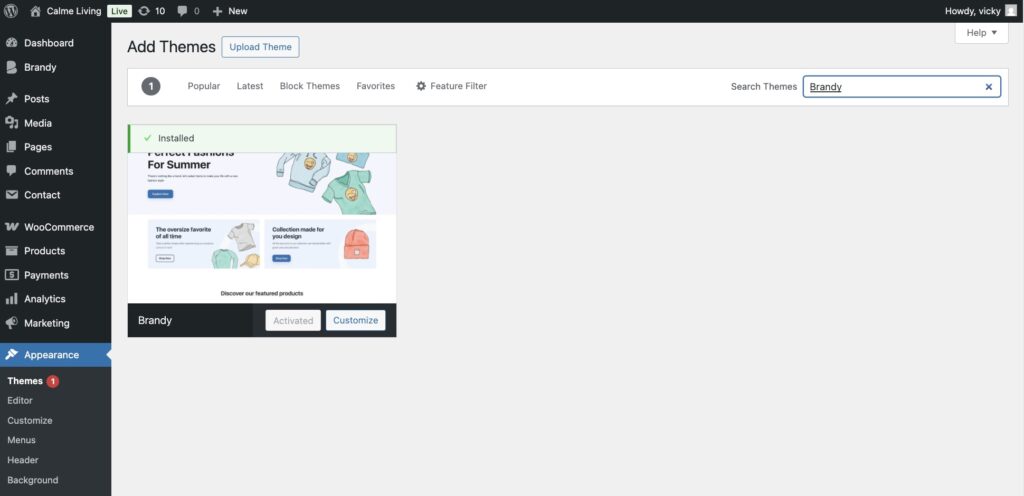 Install and Activate Brandy Theme