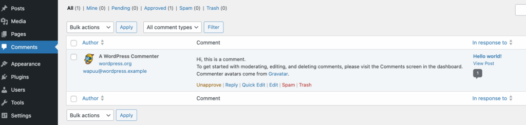 delete the default comment