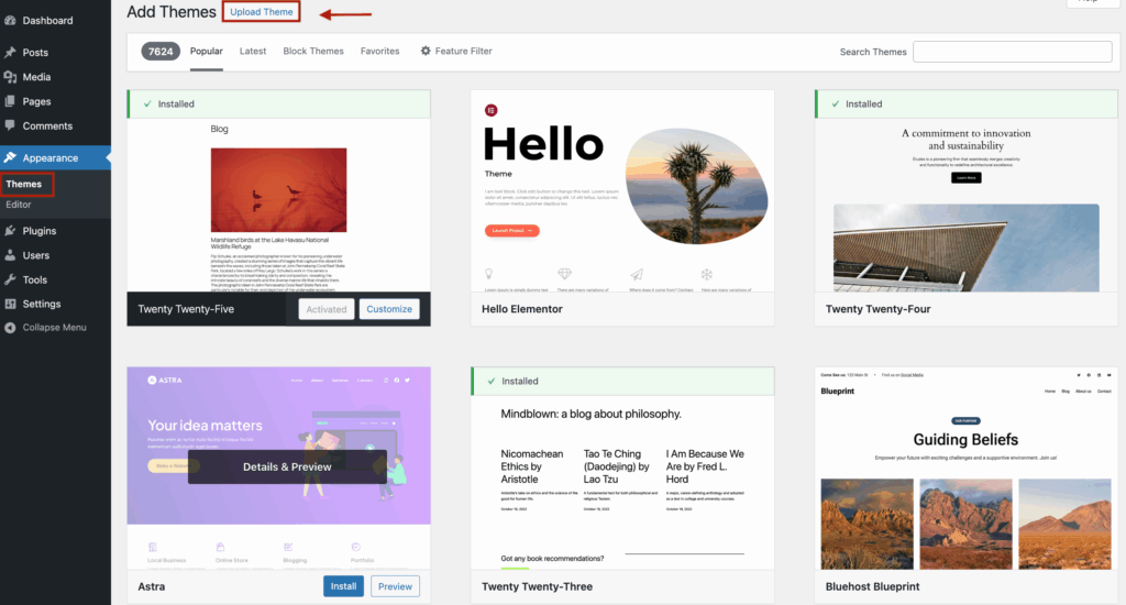 Install and activate WordPress themes