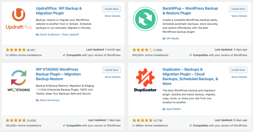 WordPress Backup plugins