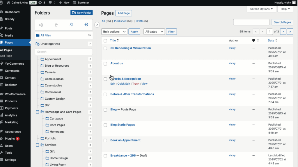 manage WP pages