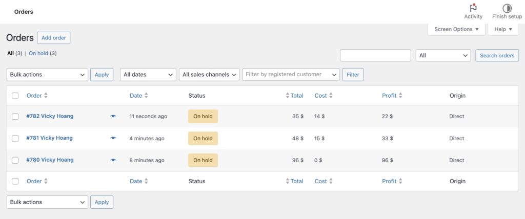manage the cost and profit in orders