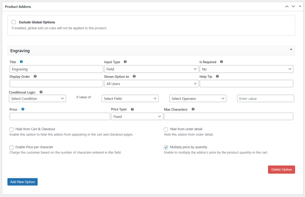 Add contional logic for Product Specific Options