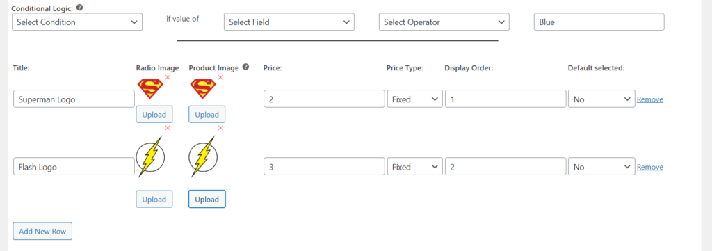 configure multiple options for product